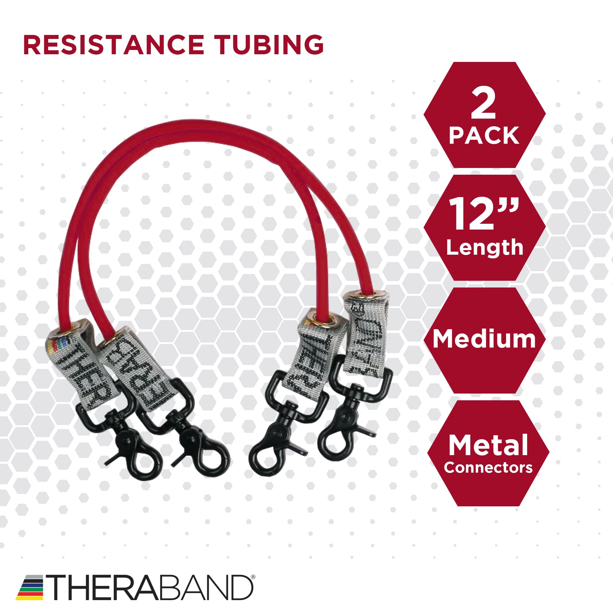 Thera-Band Wellness Station Professional Latex Resistance Tubing With Connectors, Set of 2, 12 Inch, Red, Medium, Beginner Level 3