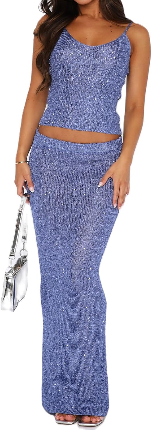 Women Two Piece Skirt Outfits Sexy Sleeveless Summer Sets