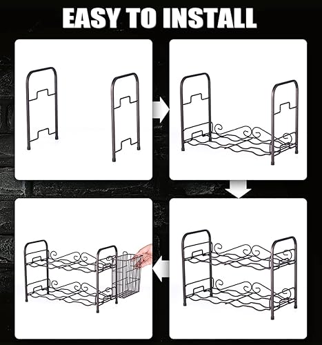 Miniatura 7 de 2 Tier Iron Art Wine Rack with Hanging Basket|Countertop Wine Storage Stand|Wine Display Rack Hold 8 Wine Bottles|Freestanding Wine Bottle Holder