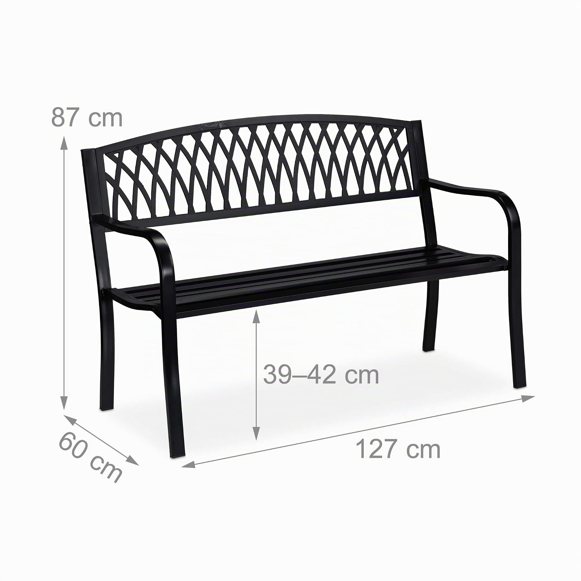 Relaxdays Panca da Giardino, Outdoor, a 2 Posti, Elegante Accessorio per Arredare Balcone e Veranda, 87x127x60 cm, Nero
