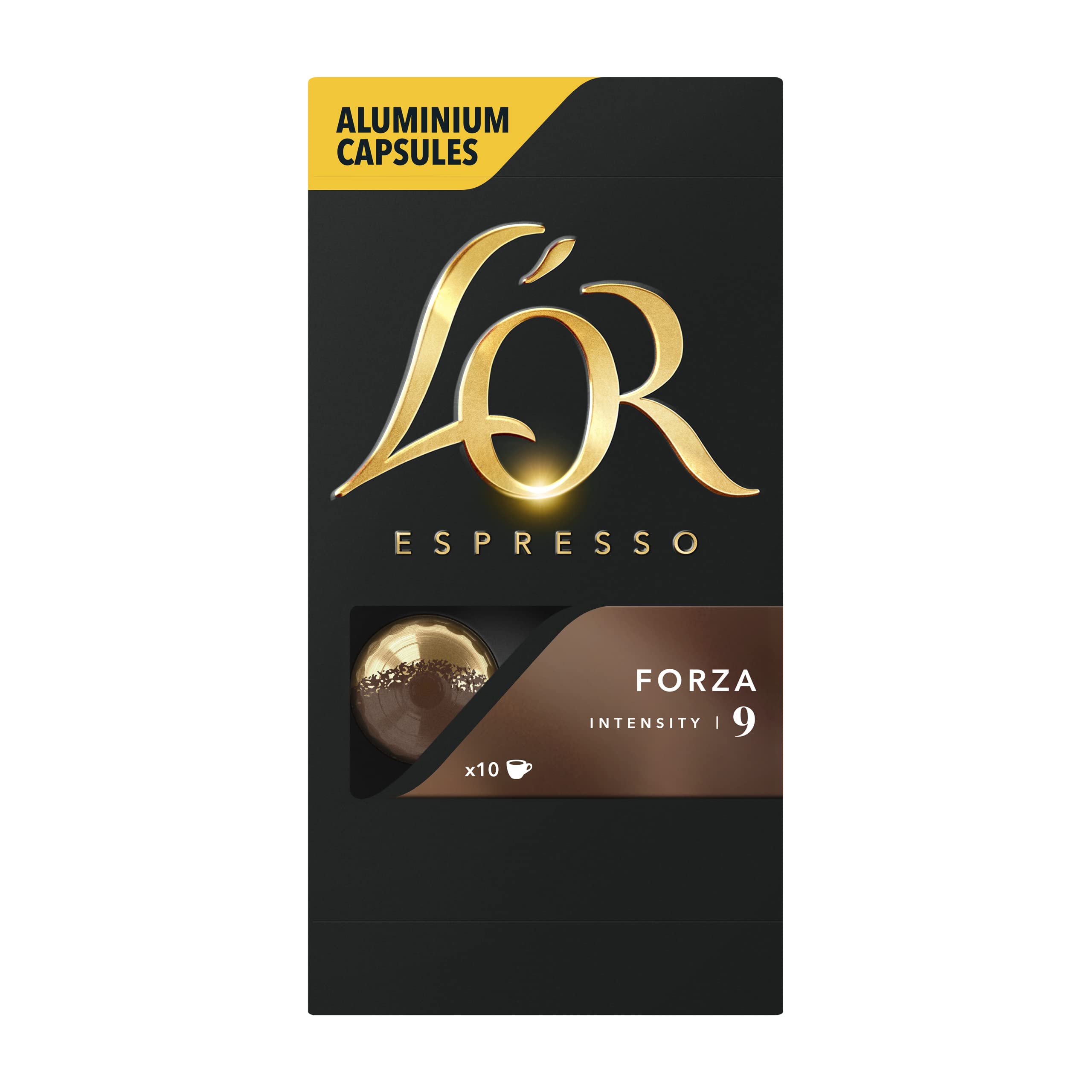 L'OR Espresso Forza filiżanki do kawy (100 kapsułek do kawy espresso, odpowiednie do ekspresów do kawy Nespresso*, intensywność 09/12, 100% kawa arabika, certyfikat UTZ), 10 x 10 filiżanek