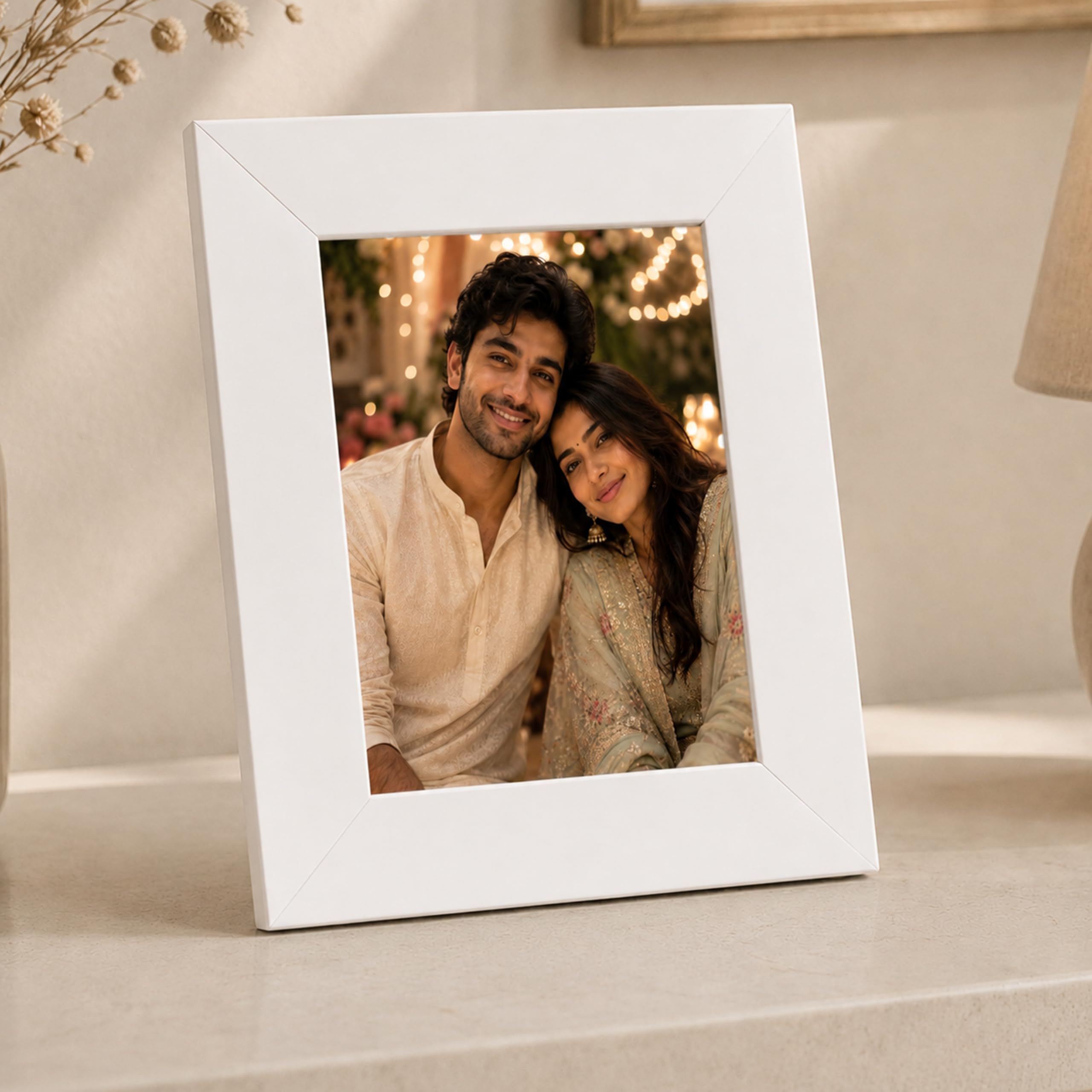 Art Street Synthetic White Wall/Table Photo Frame for Hone and Office Wall Decor (Picture Size 5 X 7 inches, with Stand)