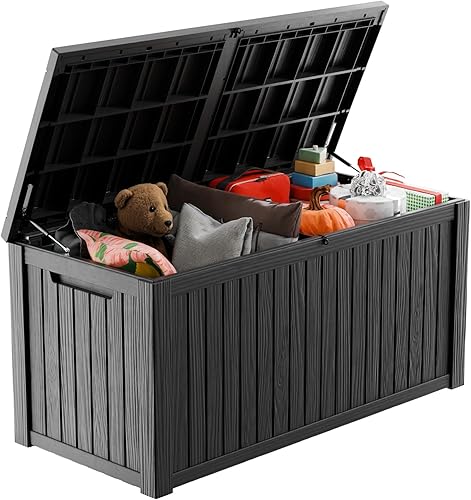 ROJIK Caja de almacenamiento para exteriores, muebles de patio impermeables, herramientas de jardín, cojines, accesorios de piscina, banco de