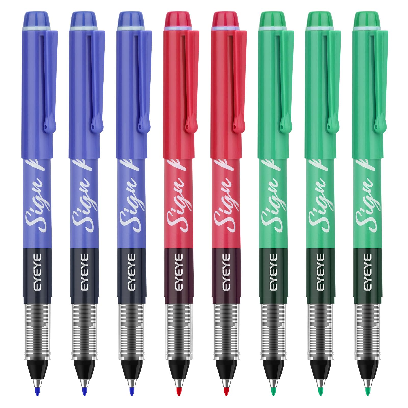 EYEYE Sign Pen Liquid Ink Tip Pack of 8 1.0mm 3 Blue 3 Green 2 Red — image 1