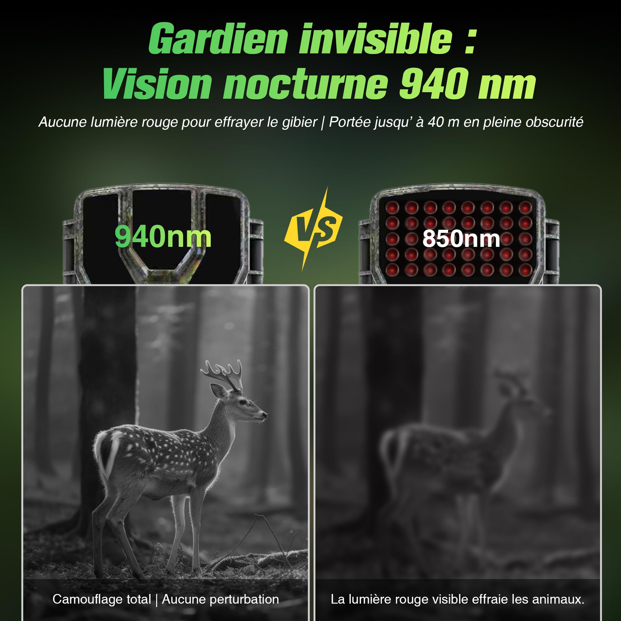 HAZA Caméra de Chasse 4K WiFi Hotspot connectée Telephone Caméra Chasse Infrarouge Vision Nocturne, détecteur de Mouvement, étanche IP66 pour Observation Animaux Sauvages(NO Carte SD)