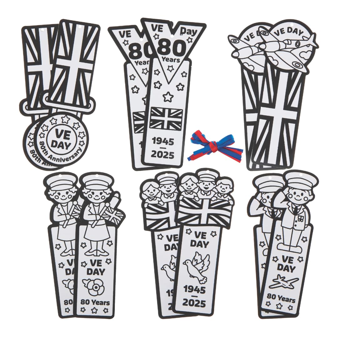 Baker Ross FN545 VE Day Fuzzy Art Bookmarks - Pack of 12, VE Day for Kids VE Day 80th Anniversary, Black, 19cm - Image 2
