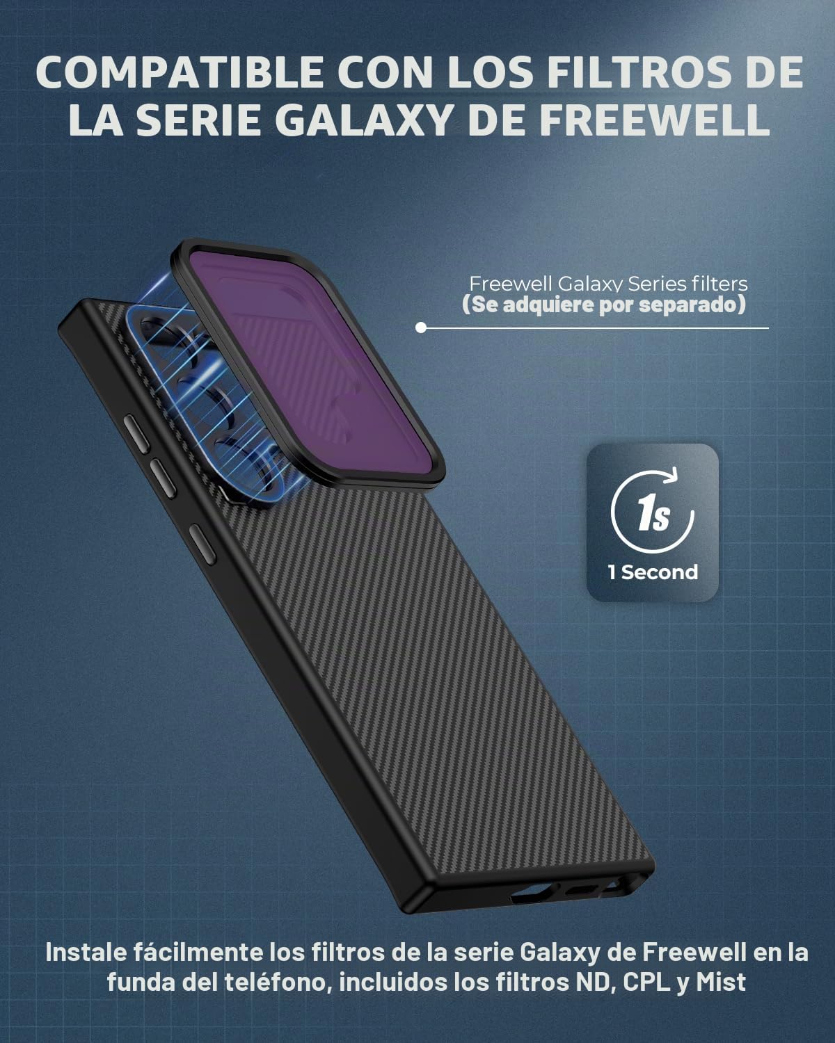 FREEWELL PRO Filmmaker - Funda para Samsung S24 Ultra | filtros magnéticos y Ranura para Lente de 17 mm, Color Negro
