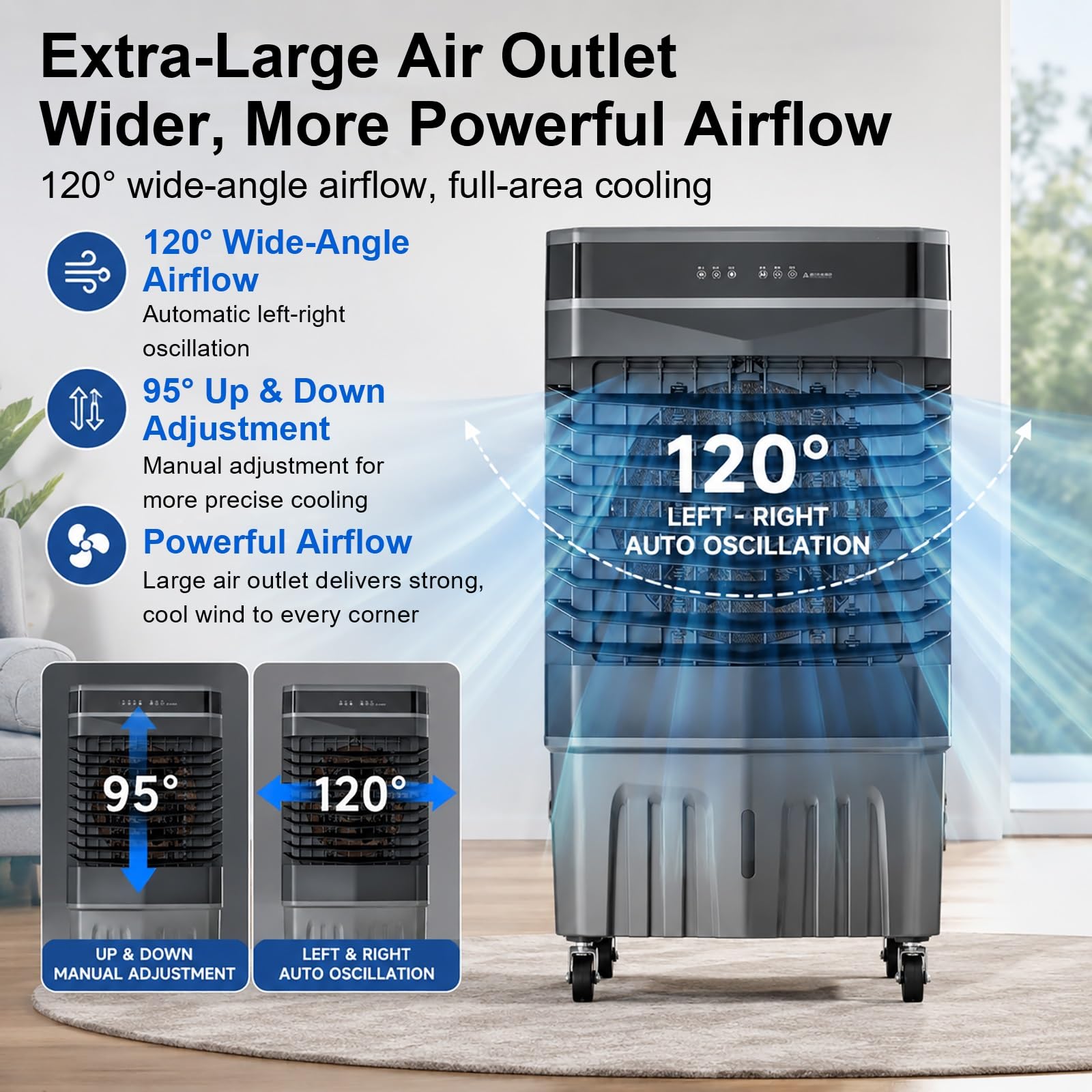 Climatizador Evaporativo Industrial 5500 CFM, Aire Portatil Acondicionado con Depósito de Agua de 60 L, 4 Paquetes Hielo, Control Remoto y Temporizador 8 Horas, Apto para Uso Comercial