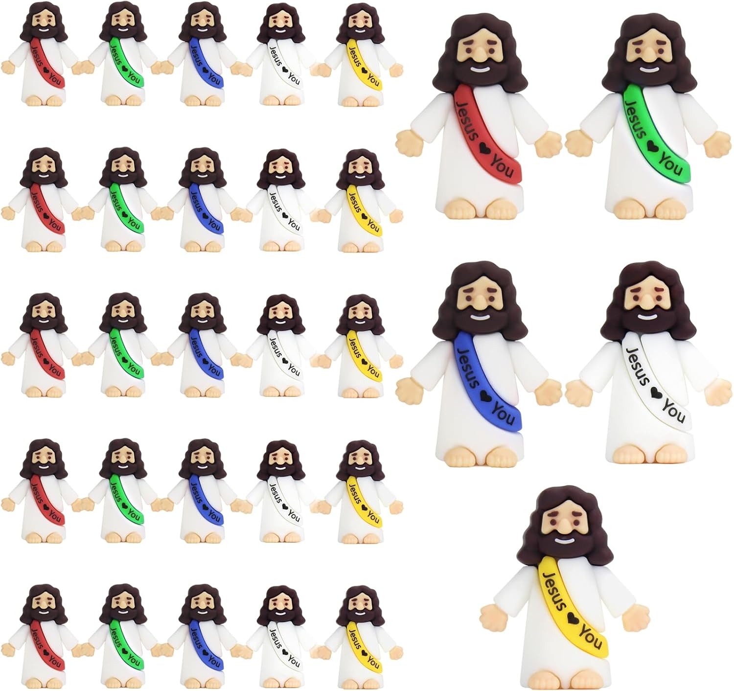 30 Pcs Mini Jesus Figurines in Bulk, Little Jesus Love You Figures to Hide and Seek, Pocket Jesus Mini Figure for Sunday School Religious Party Gift Easter Egg Stuffers