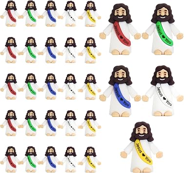 Mini Jesus Figures, 10 Bulk Little Jesus Figures, 10 Dots, Small Jesus Loves You Hide and Seek Figurine, Pocket Jesus Minifigure, Sunday School Religious Party Gift, Easter Egg Filler