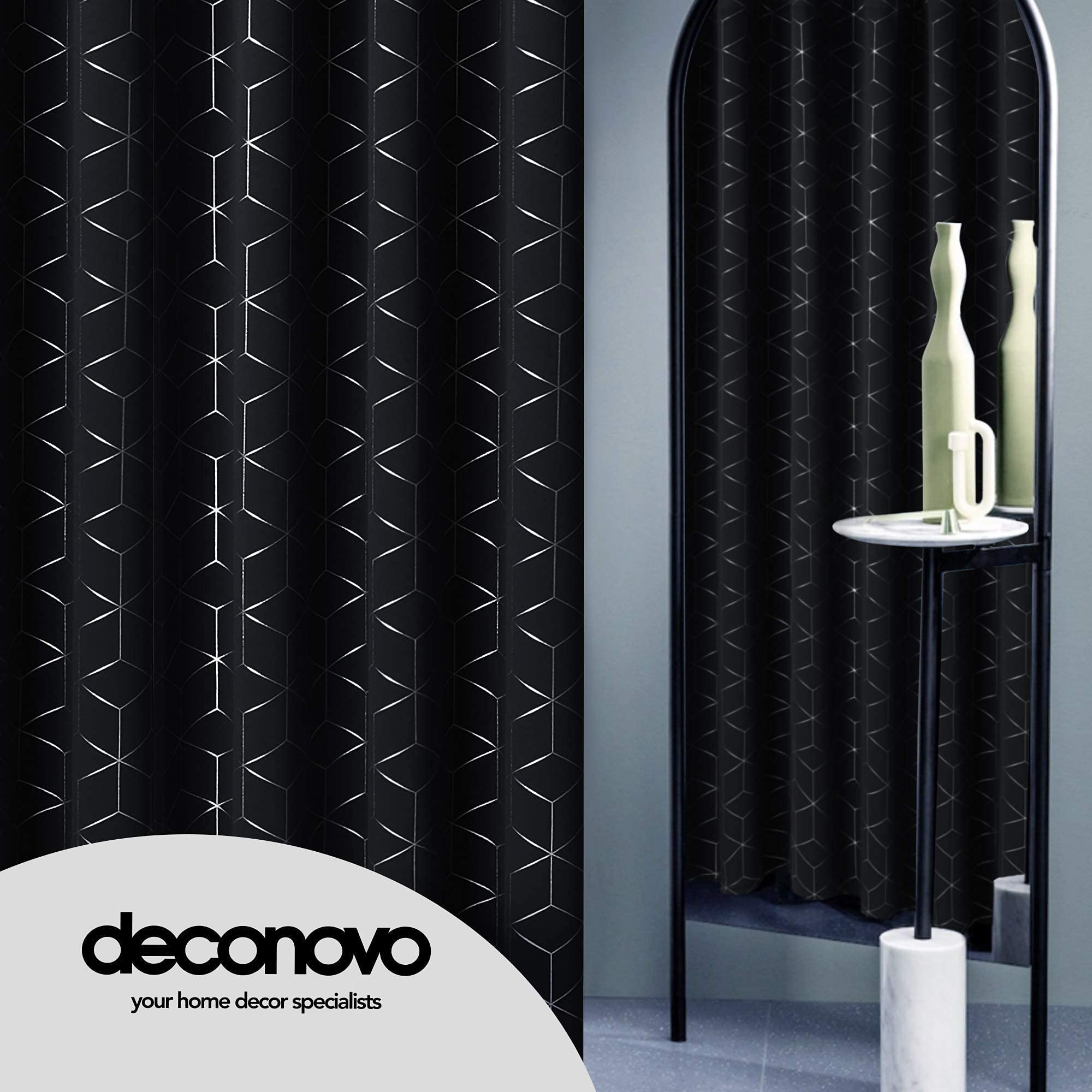Deconovo Eyelet Blackout Curtains 72 Inch Drop, Diamond Foil Printed Thermal Insulated Curtains for Living Room Boys Bedroom, 46 x 72 Inch(Width x Length), Black, One Pair - 2