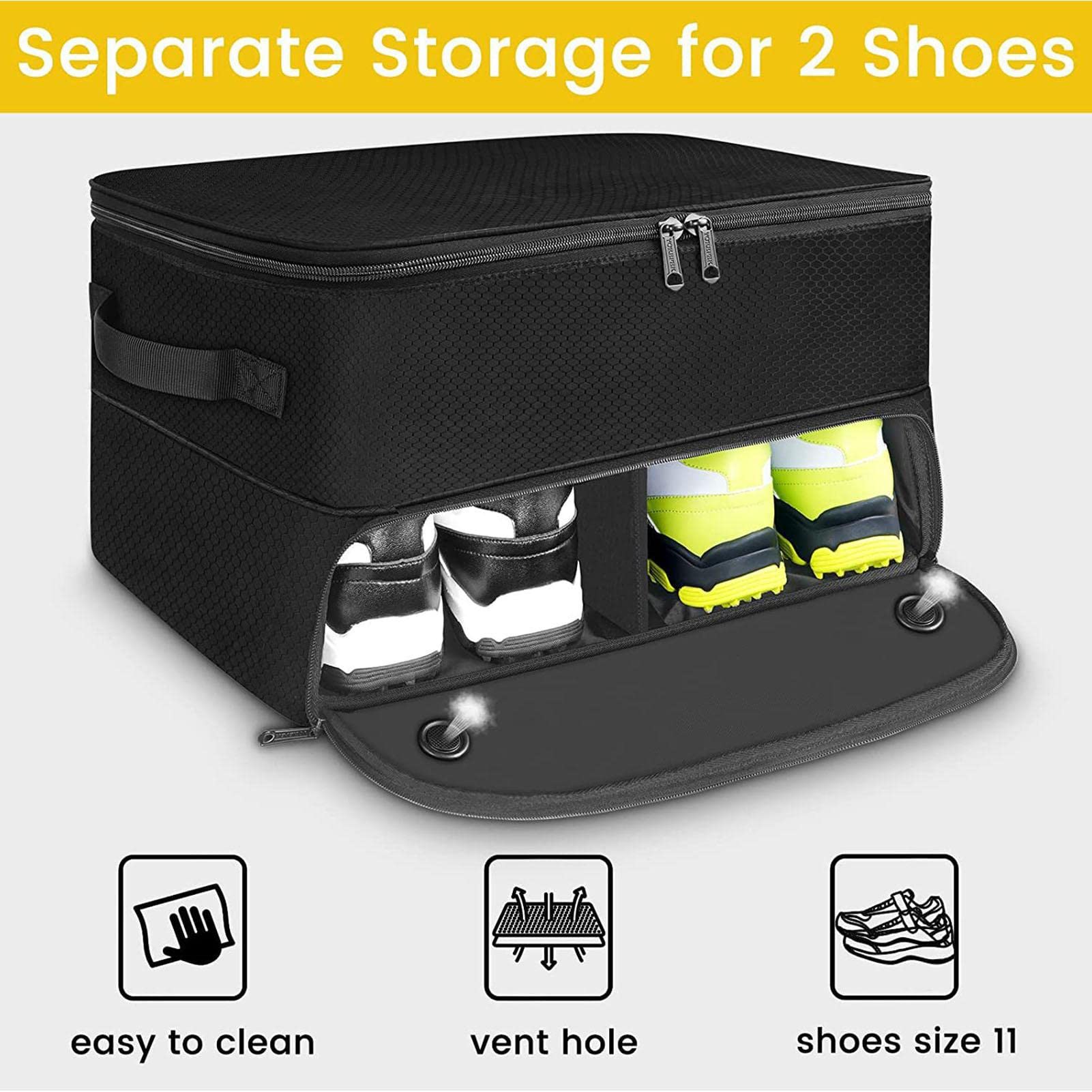 Tragbarer Golftaschen-Organizer, Schuhtragetasche mit Reißverschluss, Premium-Golf-Schuhtasche, Tragetaschen mit Belüftung und Außentasche für Socken, Tees, Golfball, Reisen, perfekte Aufbewahrung | Premium-Golf-Schuhtasche, Tragetaschen mit Belüftung und