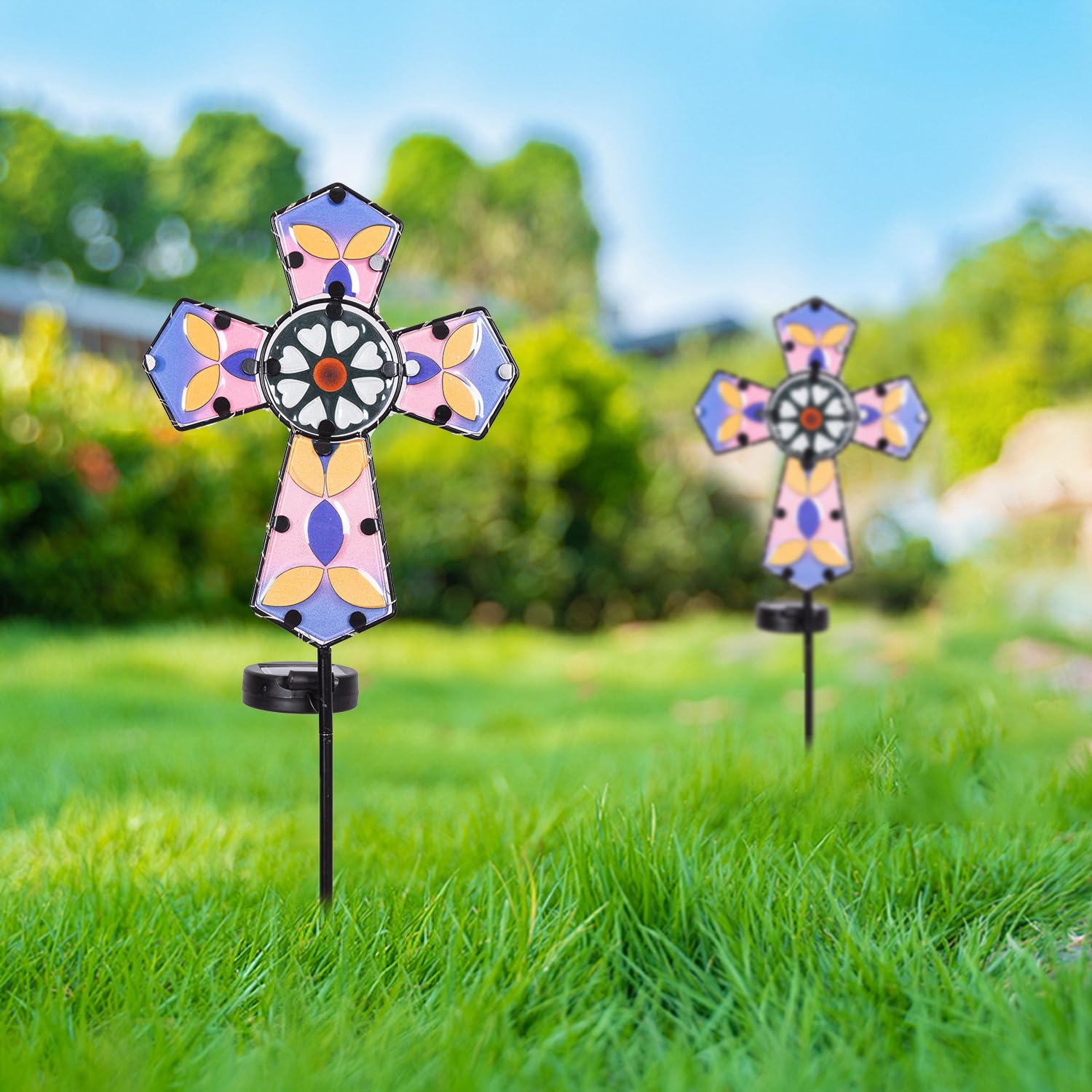 Luci solari da giardino, luci a forma di fiocco di neve per uso esterno, ideali per prati e portici, confezione da 2, 8 luci per confezione. | Leroy Merlin