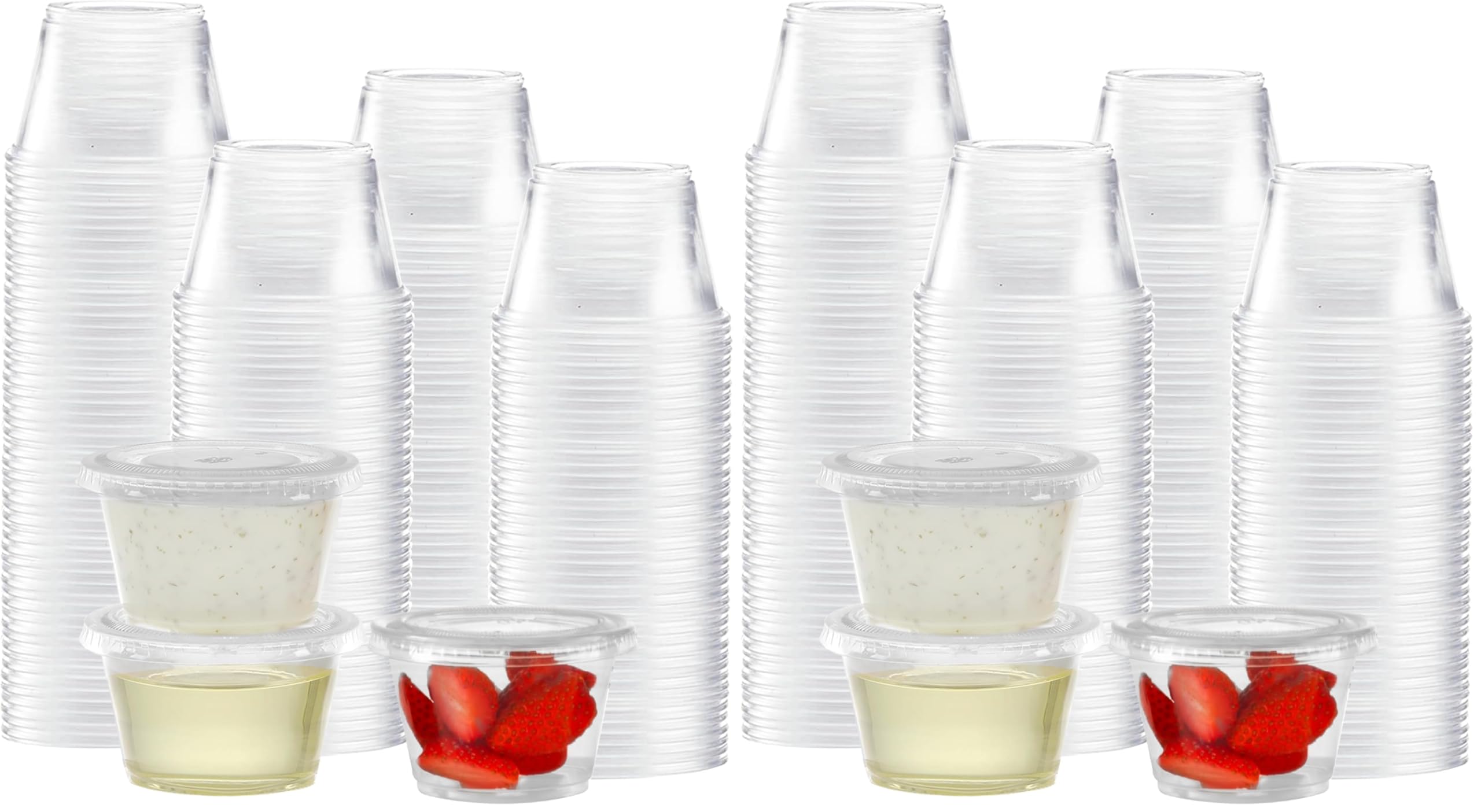 TashiBox 200 Sets - 4 oz Portion Cups With Lids, Small Plastic Containers, Airtight and Stackable Souffle Cups for Jello Shots, Sauce, Condiments, Lunch, Party, Trips (Pack of 2)