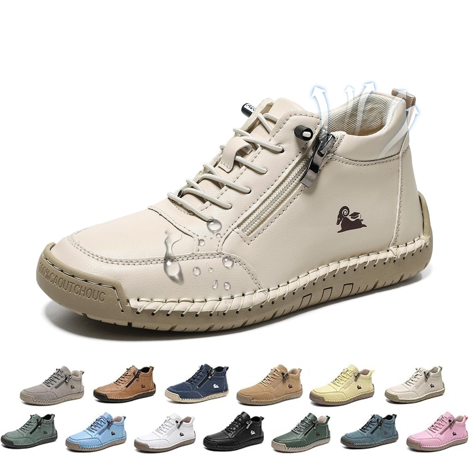 Handgefertigte orthopädische Lederschuhe für Damen & Herren, Bequeme Slip-On Sneaker mit seitlichem Reißverschluss, Leichte wasserdichte Freizeitschuhe zum Gehen & Autofahren