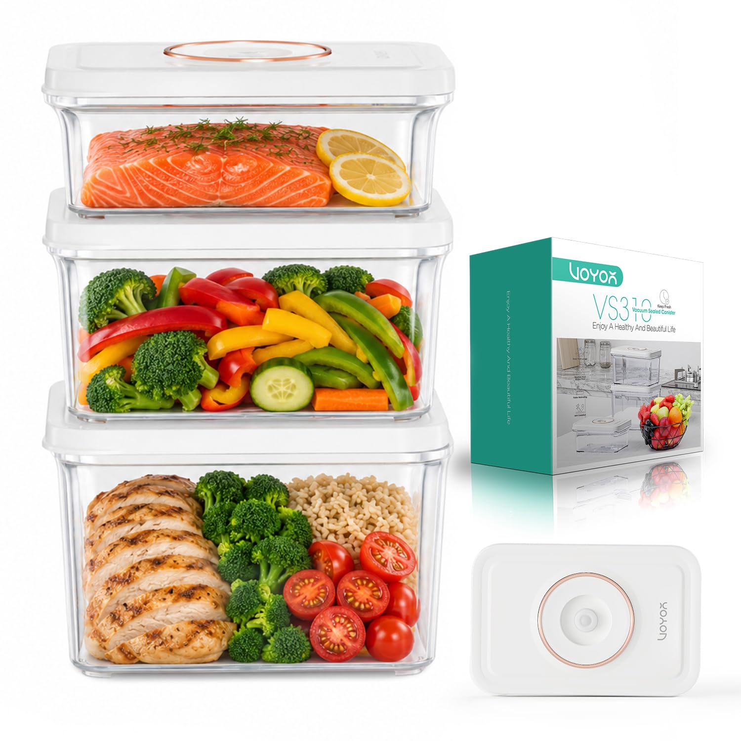 VOYOR Set 3 Boîtes Sous Vide Alimentaires S/M/L, Réutilisables VS310