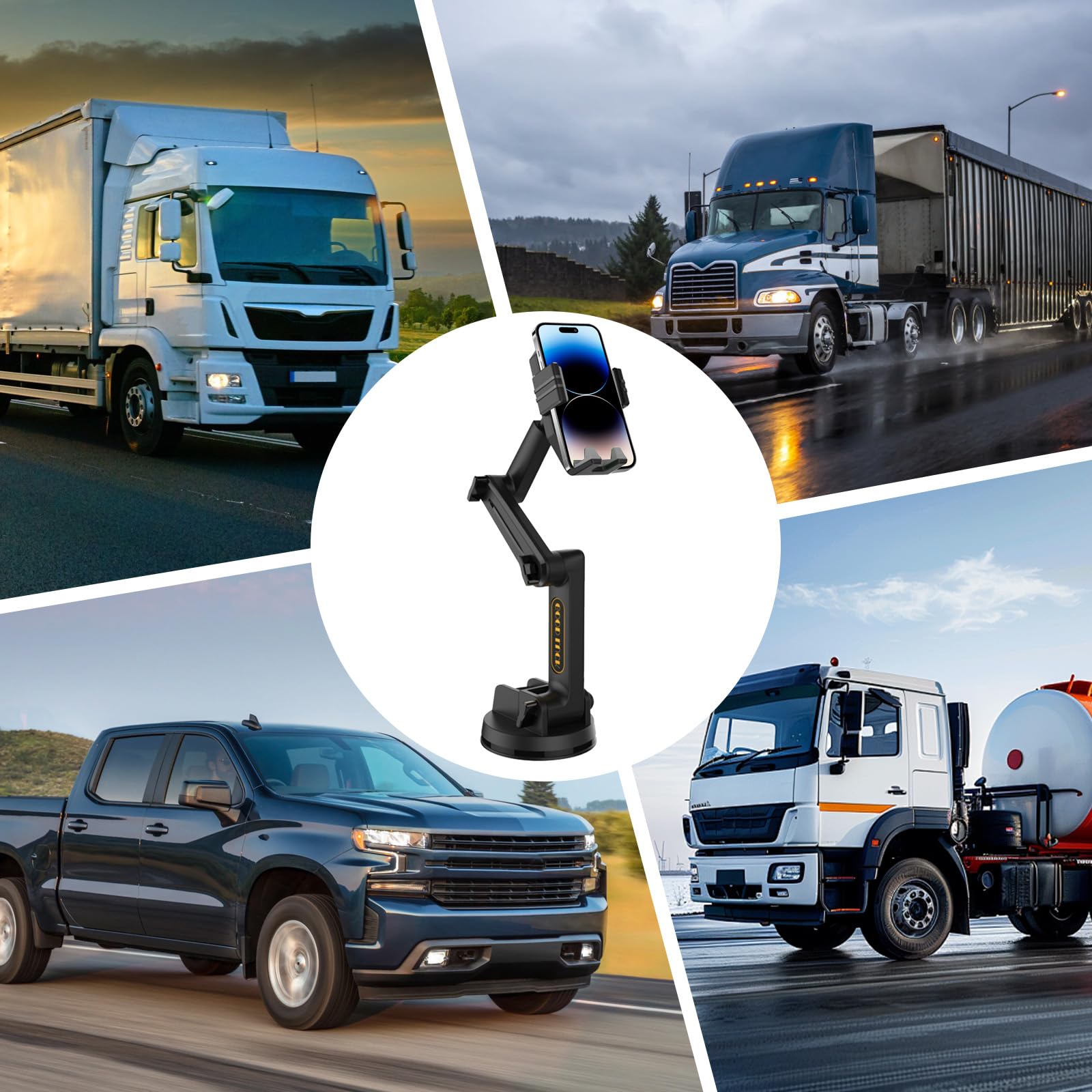 Supporto per Telefono per Camion, Supporto per Telefono Cellulare per Cruscotto del Camion con Braccio Lungo da 16,9 Pollici, 360° di Rotazione Porta Cellulare Auto per Camion per Smartphone