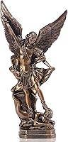 QIANLING 12.5" St. Michael Archangel Statue Bronzed Resin - Victorious Over Satan for Home Altar, Faith Decor & Collection