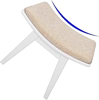 Vista 4 de URFORESTIC Oak Wood Vanity Stool, Modern Makeup Dressing Stool with Concave Seat Surface,Capacity 300lb, Easy Assembly (White)