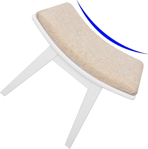 Miniatura 4 de URFORESTIC Oak Wood Vanity Stool, Modern Makeup Dressing Stool with Concave Seat Surface,Capacity 300lb, Easy Assembly (White)
