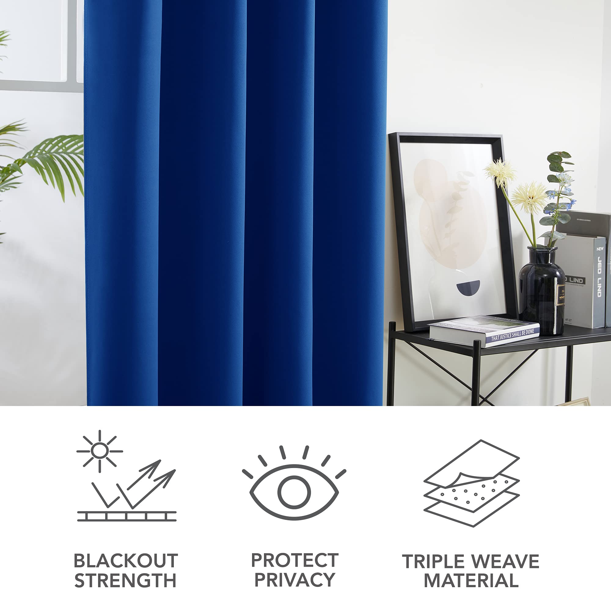 Deconovo Tende Oscuranti per Interni 2 Pezzi 180 CM Altezza, Termiche Isolanti, Anti-Rumore, con Anelli, Ideali per Camera da Letto e Soggiorno, 140x180 CM, Blu Elettronico