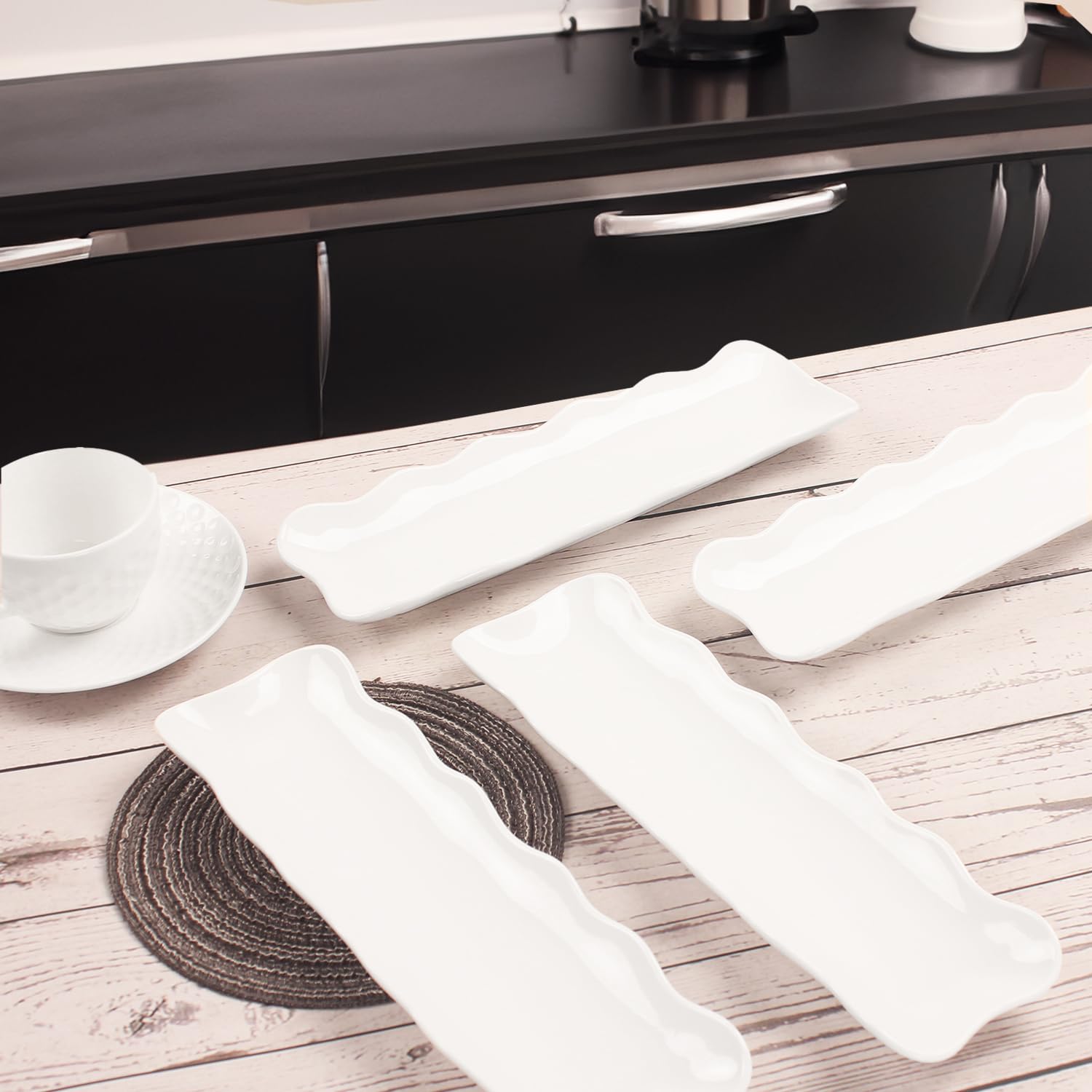 Juego de 4 platos de oliva, bandeja de frutas secas, bandeja de aceitunas para galletas, resistente a las astillas, porcelana blanca, canoa de oliva, apto para lavavajillas, para