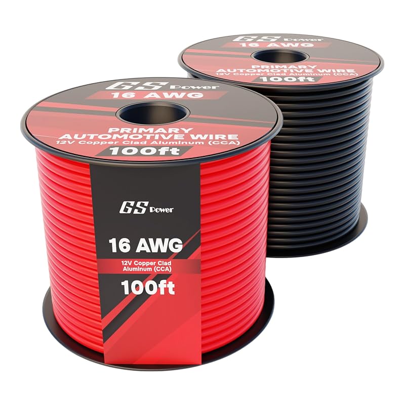 Cabo automotivo 16 AWG CCA GS Power com isolamento em PVC, 2 rolos de 30,48 m, vermelho e preto