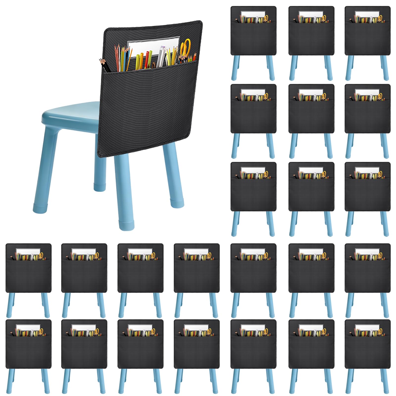 24 Pack Black Classroom Chair Pockets 13x14 Inch Small Back of Chair Organizer with 24 Name Slots for Classroom Chairs Student Chair Pockets Back of Chair Organizer for Preschool K-2