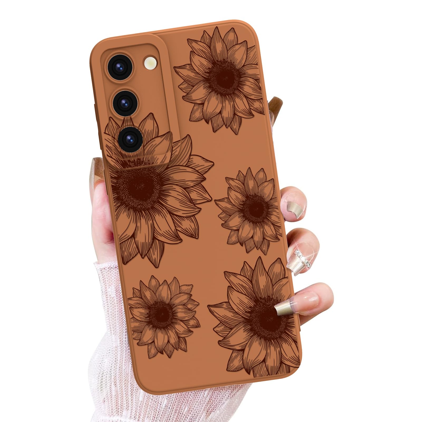 OOK Floral Case for Samsung Galaxy S23 Case, Cute Sunflower Floral Blooms Design Soft TPU Shockproof Protective for Women Girls Phone Cover- Brown