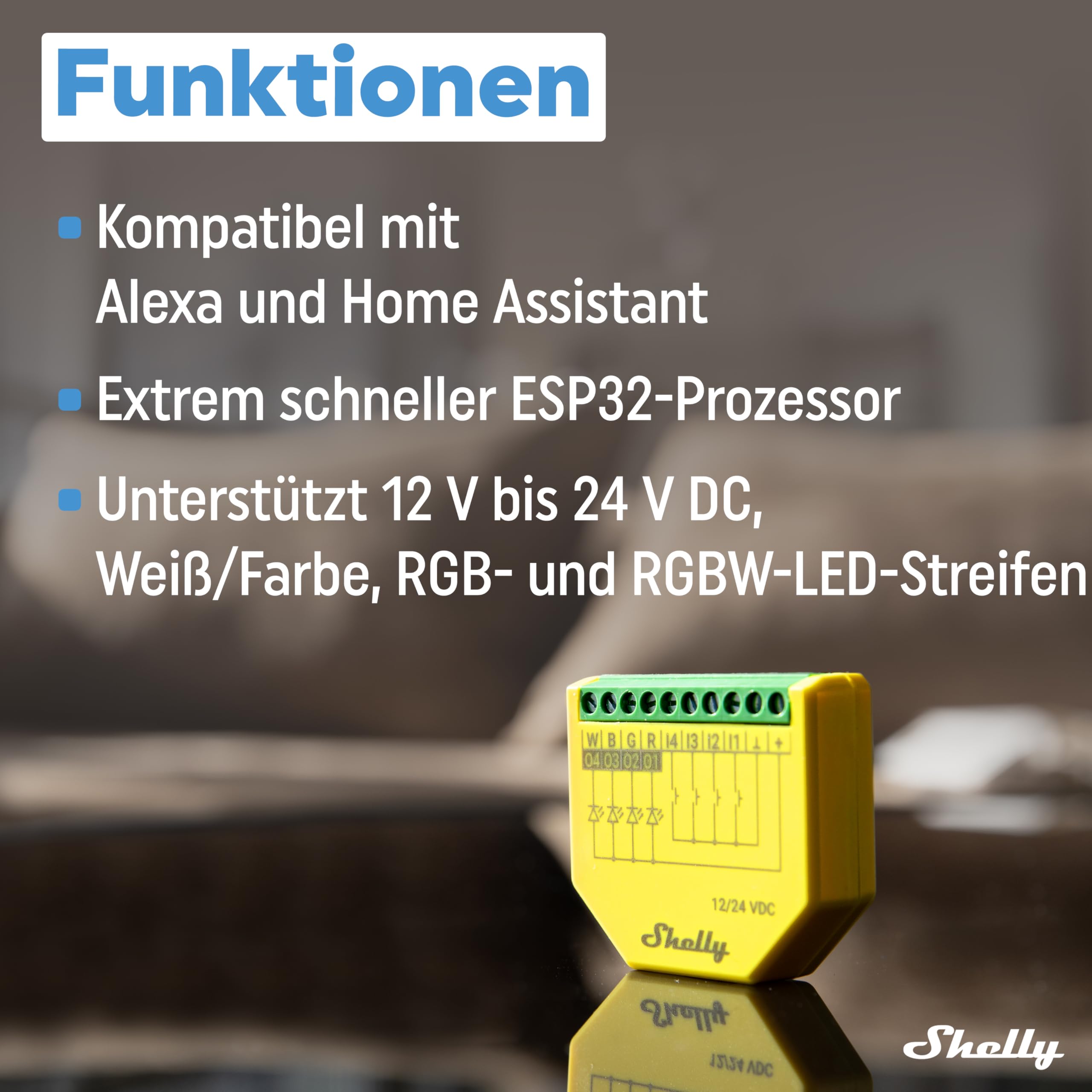 Shelly Plus RGBW PM WLAN Controller für LED-Streifen 12-24 VDC Dimmer Weißes Farbiges Licht Alexa Google Home 2 Stück