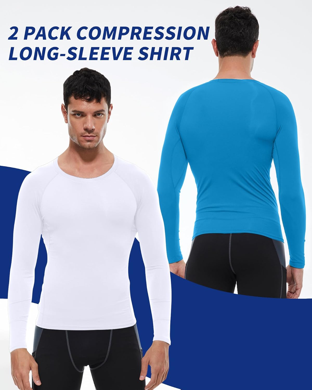 2 Pack Men's Compression Shirts Long Sleeve Quick Dry Workout Athletic Base Layer T-Shirts Sports Undershirt - Image 4