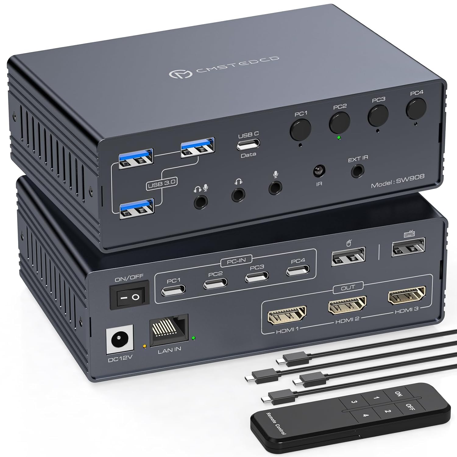 Thunderbolt 4 KVM Switch Docking Station for 3 Monitors 4 laptops/Macbooks Extended Triple 4K60Hz HDMI Display with Displaylink USB3.0/USB C, M1/M2/M3/M4 Mac/Windows/Chrome etc.with Audio and Ethernet-image-8
