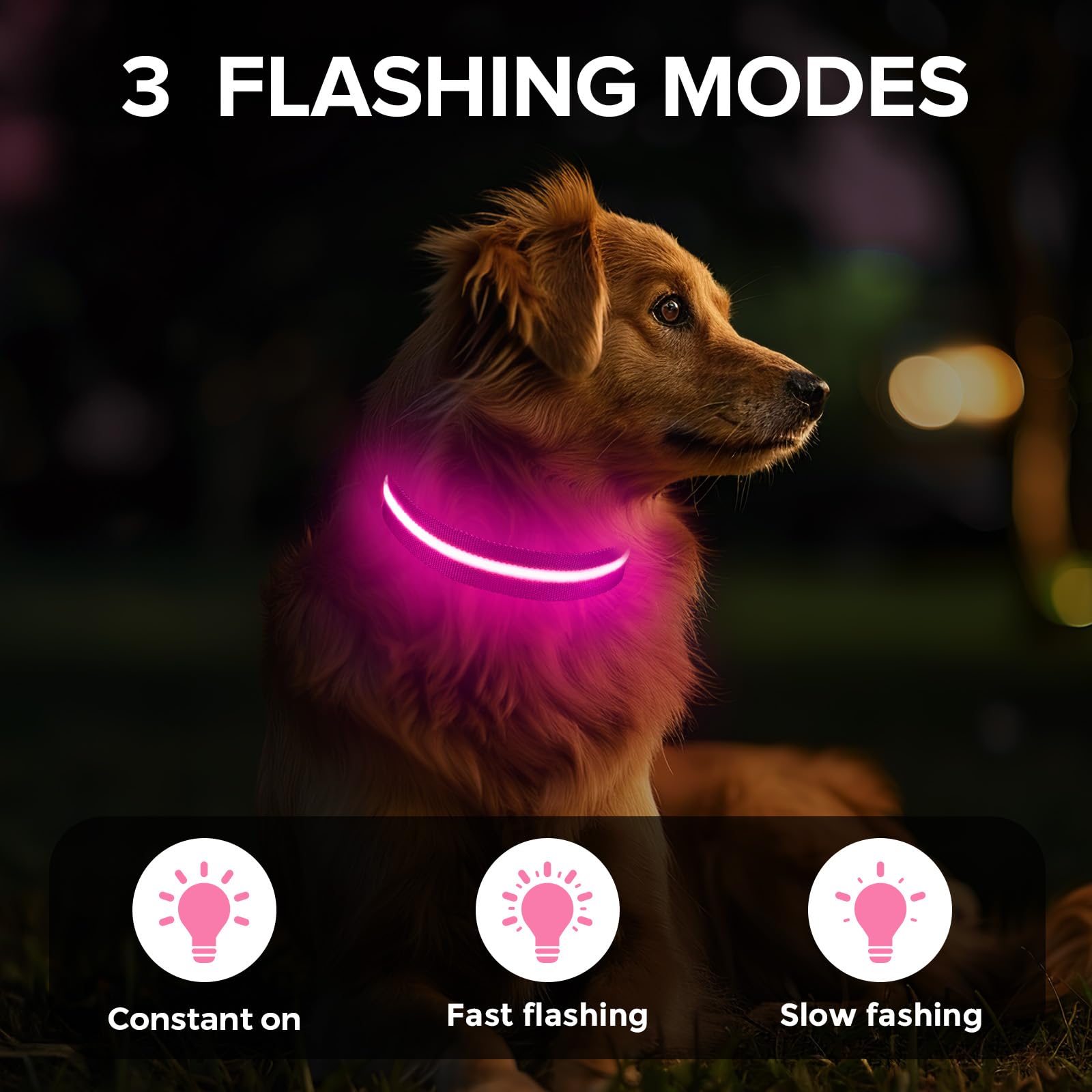 Collare per cani luminoso, regolabile, ricaricabile tramite USB, si illumina al buio, collare impermeabile per cani di piccola taglia (rosa, S)