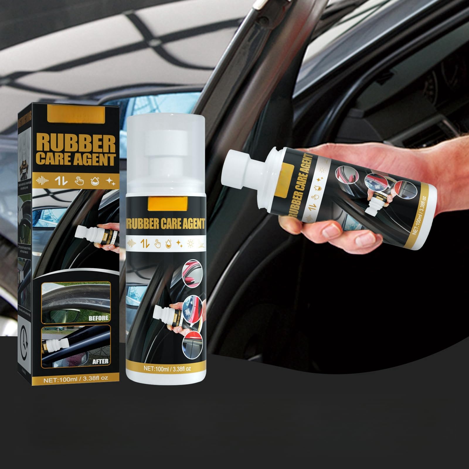 Car Rubber Care Agent 100ml Advanced Rubber Care Formula, Cleans, Shines, and Protects, Anti-Aging and Prevents Deterioration, Protects against Weathering and Extreme Conditions, Long-lasting