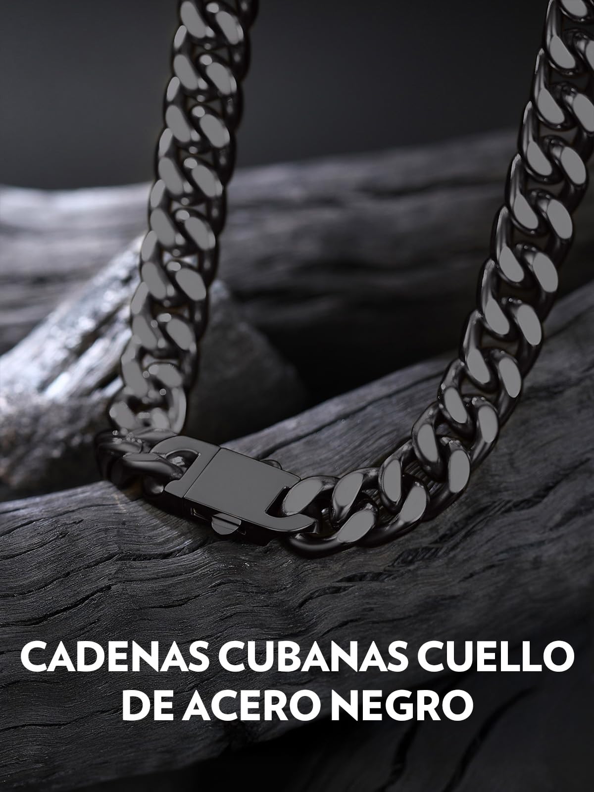 Bandmax Collar Cubano de Hombre Mujer Eslabones Planos Cierre Practico 45cm a 76cm Largo Chapado en Platino/Oro/Negro Regalo a Hijo Pareja, Joyero Incluido