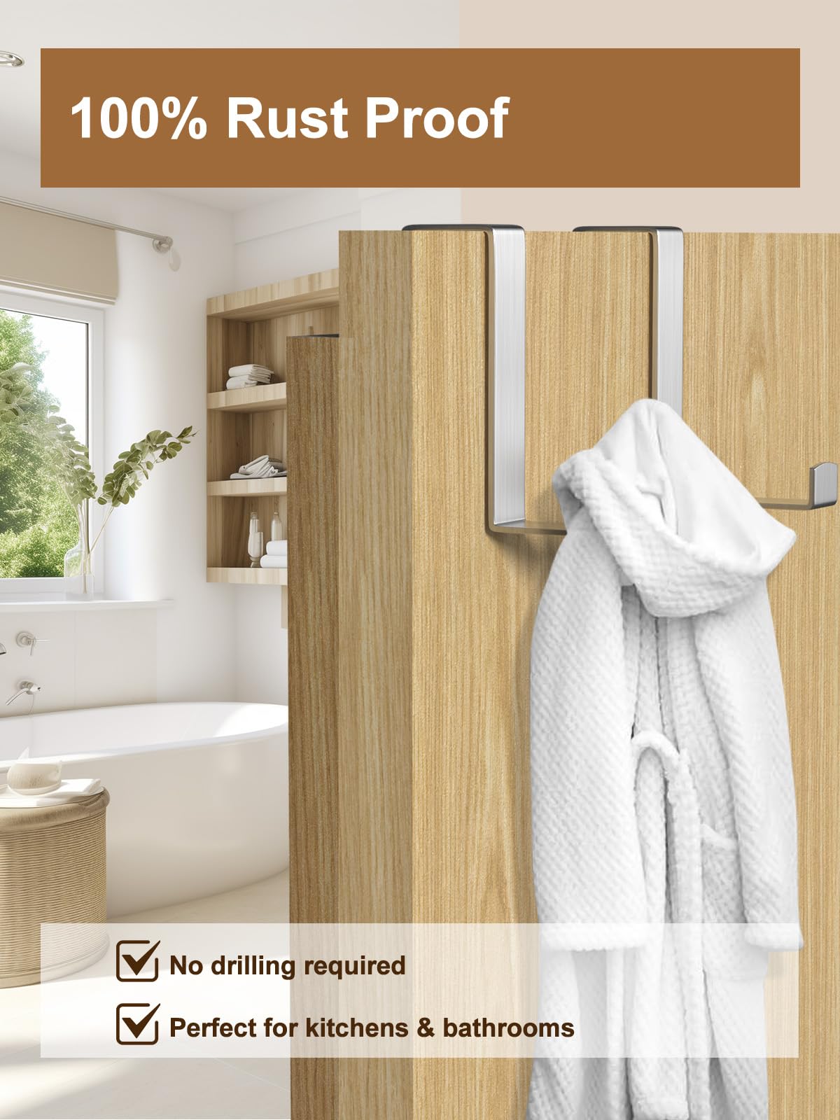 MOSUO Gancio per Porta, 10 Pezzi Porta Asciugamani Acciaio Inossidabile Porta Appendiabiti, Ganci Appendiabiti Per Camera Da Letto, Bagno, Cucina, Armadietto, Argento