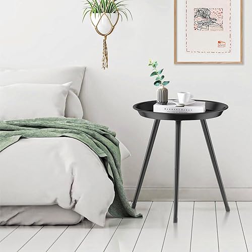 Miniatura 4 de Mesa auxiliar redonda pequeña de metal, mini mesita de noche para sala de estar, dormitorio, cama, sofá lateral, decoración moderna de mediados de