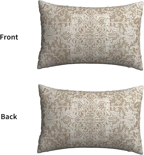 Miniatura 2 de Juego de 2 fundas de almohada bohemias de 12 x 20 pulgadas, patrón de alfombra marrón decorativas para exteriores, fundas de almohada de lino con