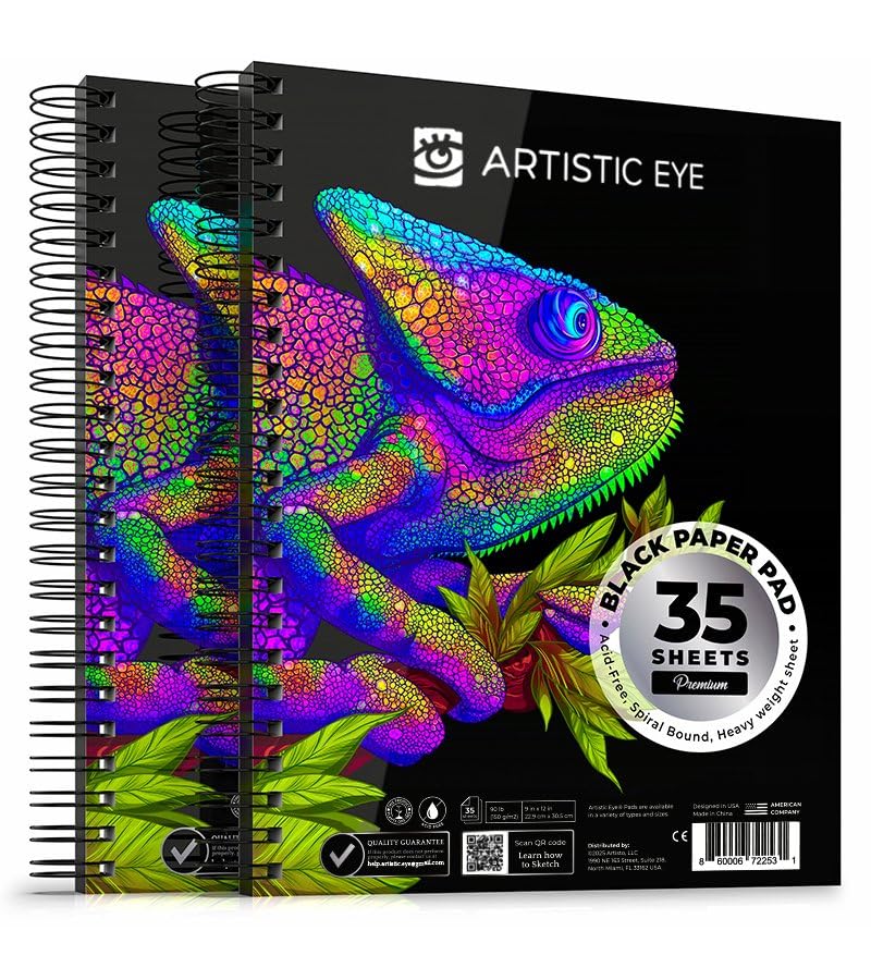 ARTISTIC EYE 9x12 Premium Black Paper Pads, Spiral Bound...