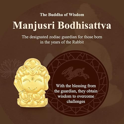 Miniatura 2 de CHOW SANG SANG Pulsera de oro macizo 999 de 24 quilates con dije de buda guardián del zodiaco para mujeres y hombres