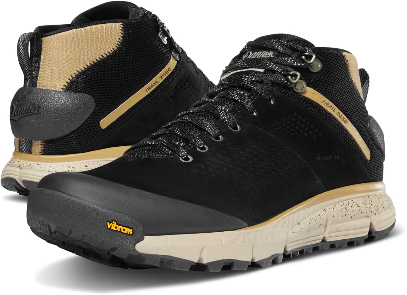 Danner Trail 2650 Gore-Tex Mid 4" Waterproof Hiking Shoes for Men - Suede and Textile Upper with Comfort Footbed, EXO Heel System & Traction Outsole 12 Black/Khaki - Image 1 of 6