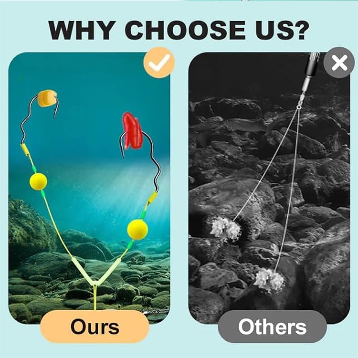 Ganchos dobles de pesca, juego de anzuelos de doble reversa, juego de anzuelos de pesca de doble reversa, anzuelos de pesca antienredos, línea inferior inversa, flotación libre, evitando el agua, la