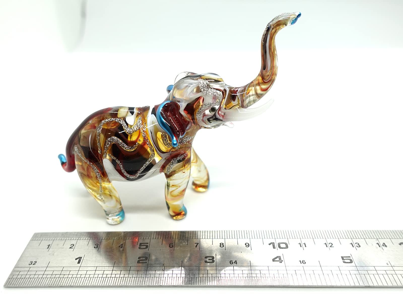 Figuras de elefante de 4 pulgadas, diseño de animales soplados a mano, de cristal, para regalo, coleccionable, multicolor