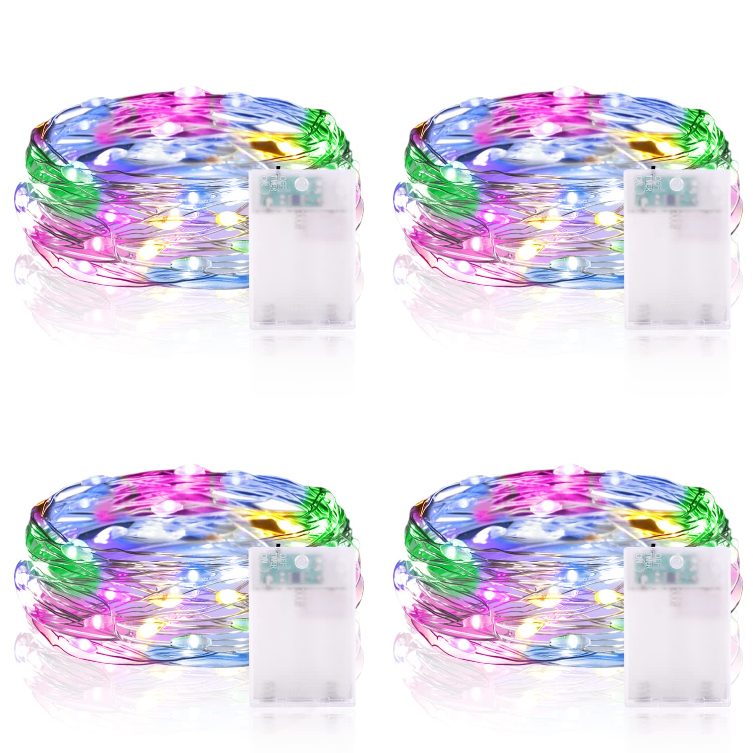 Lichterketten Batterie Timer [4 Pack], 2M 20 LED Lichterkette Batterie Wasserdichte Lichterketten für Zimmer Weihnachten Halloween Hochzeit Deko (Bunt, 4 Stück)
