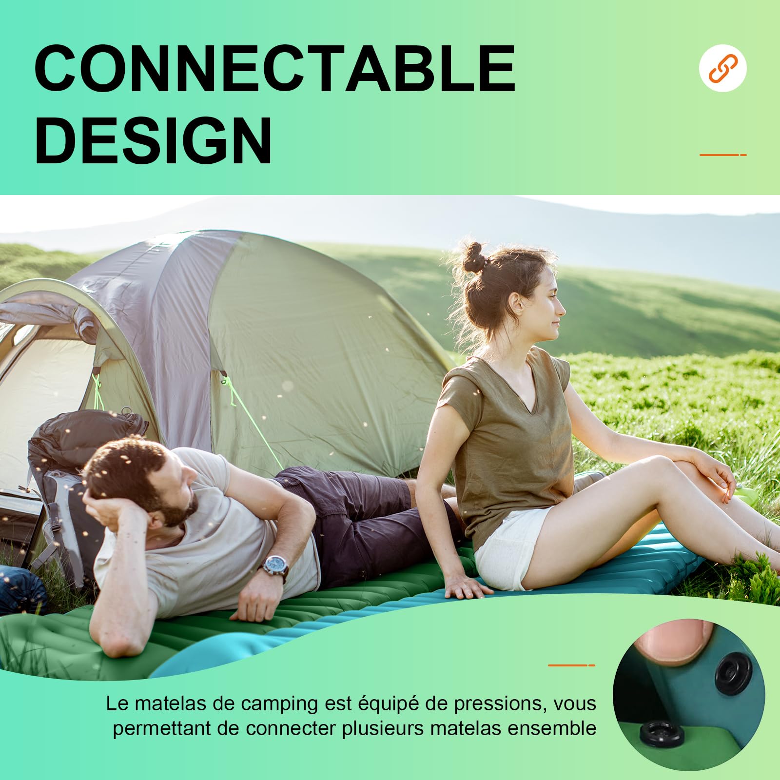 Matelas de Camping Autogonflant Ultraléger avec Pompe à Pied Portable pour Randonnée