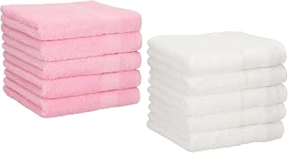 Betz Paquete de 10 Toallas faciales Palermo 100% algodón tamaño 30x30 cm de Color Blanco y Rosa