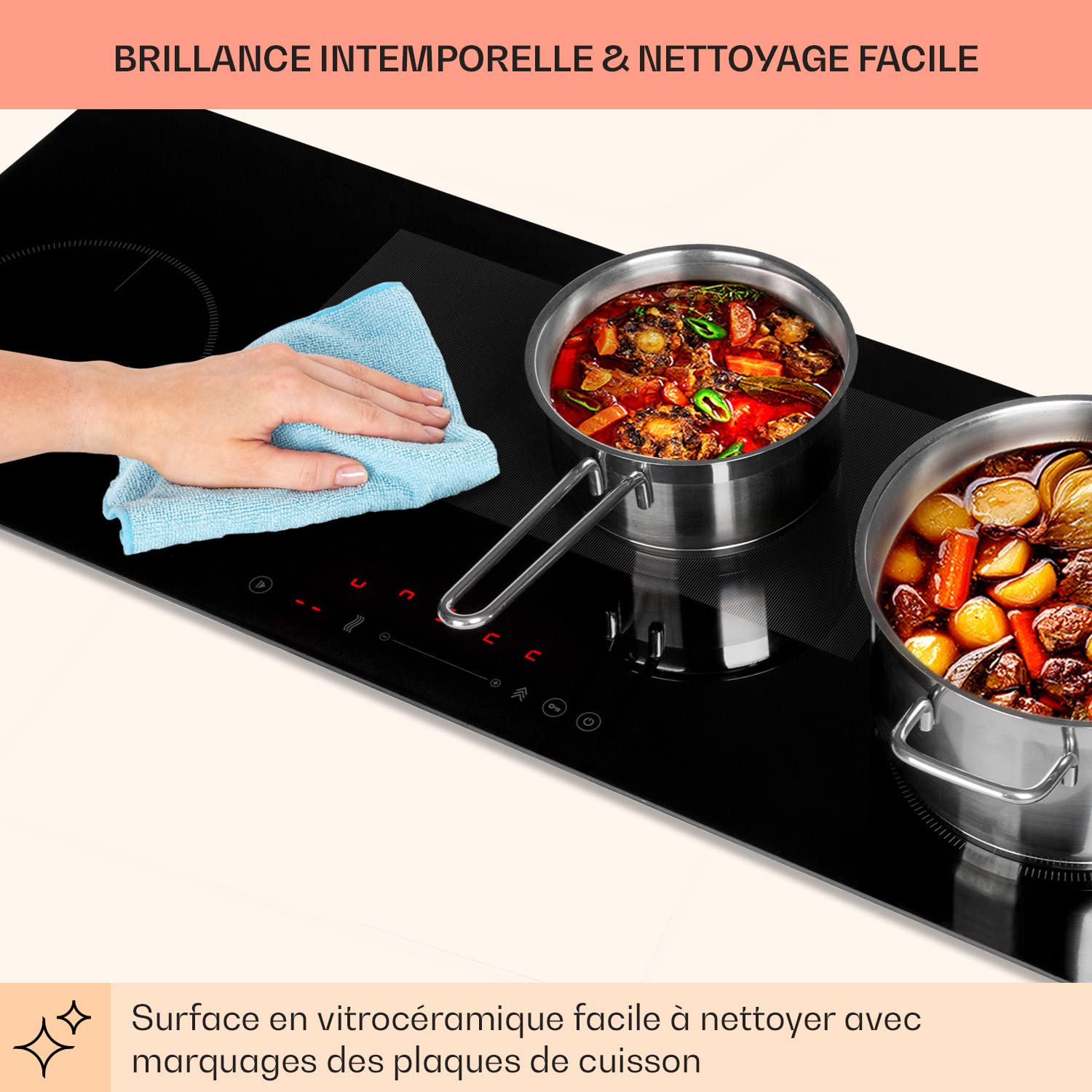 Klarstein Plaque Induction 7000W, Plaque de Cuisson Electrique à Induction, Encastrées 4 Feux, Tables de Cuisson Encastrable, Contrôle Tactile, Rechaud Electrique pour la Cuisine