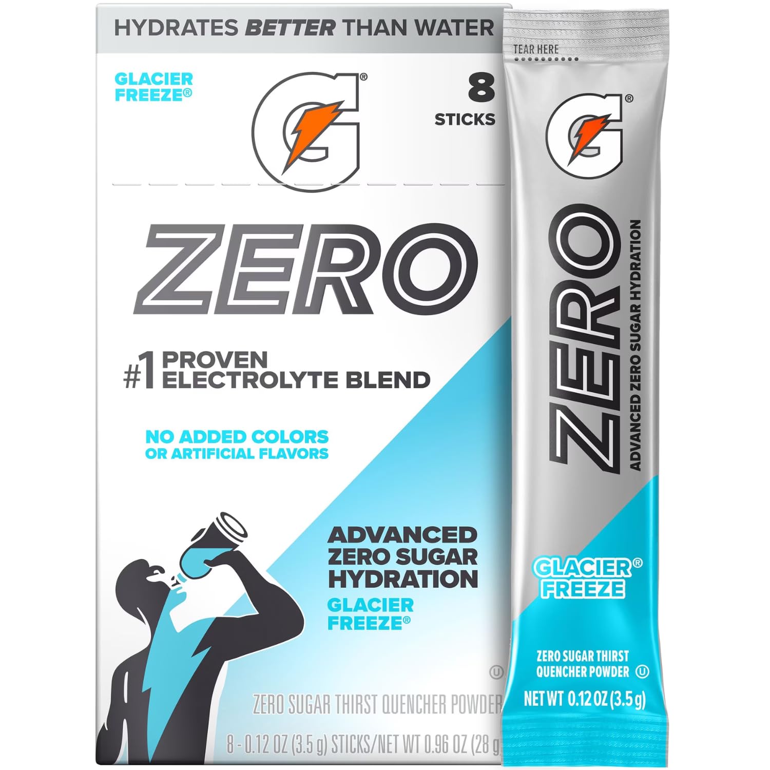 GATORADE - Zero (Glacier Freeze) Hydration Powder Sticks (8 Count, 28g) By COUGAR | Zero Sugar Electrolyte Drink Mix | Advanced Hydration Formula | Refreshing Glacier Freeze Flavor | Convenient On-The-Go Beverage Mix – (Imported-USA)-image-20