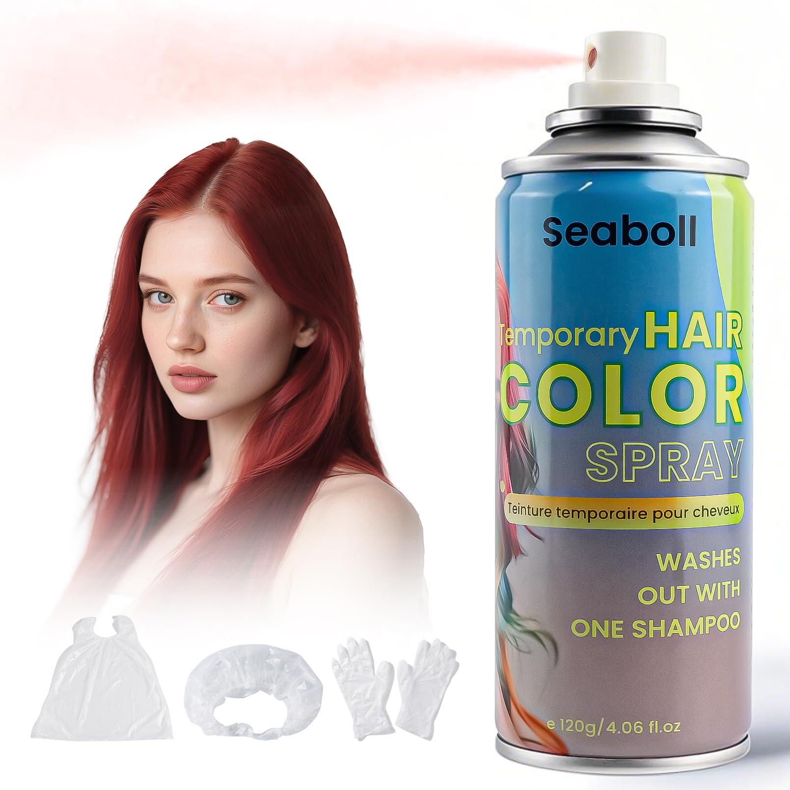 Red Hair Spray, Seaboll Temporary Hair Color Spray for Kids Women Men-4.06 oz– Safe Non Sticky Washable One Day Hair Dye Spray,Disposable Accessories
