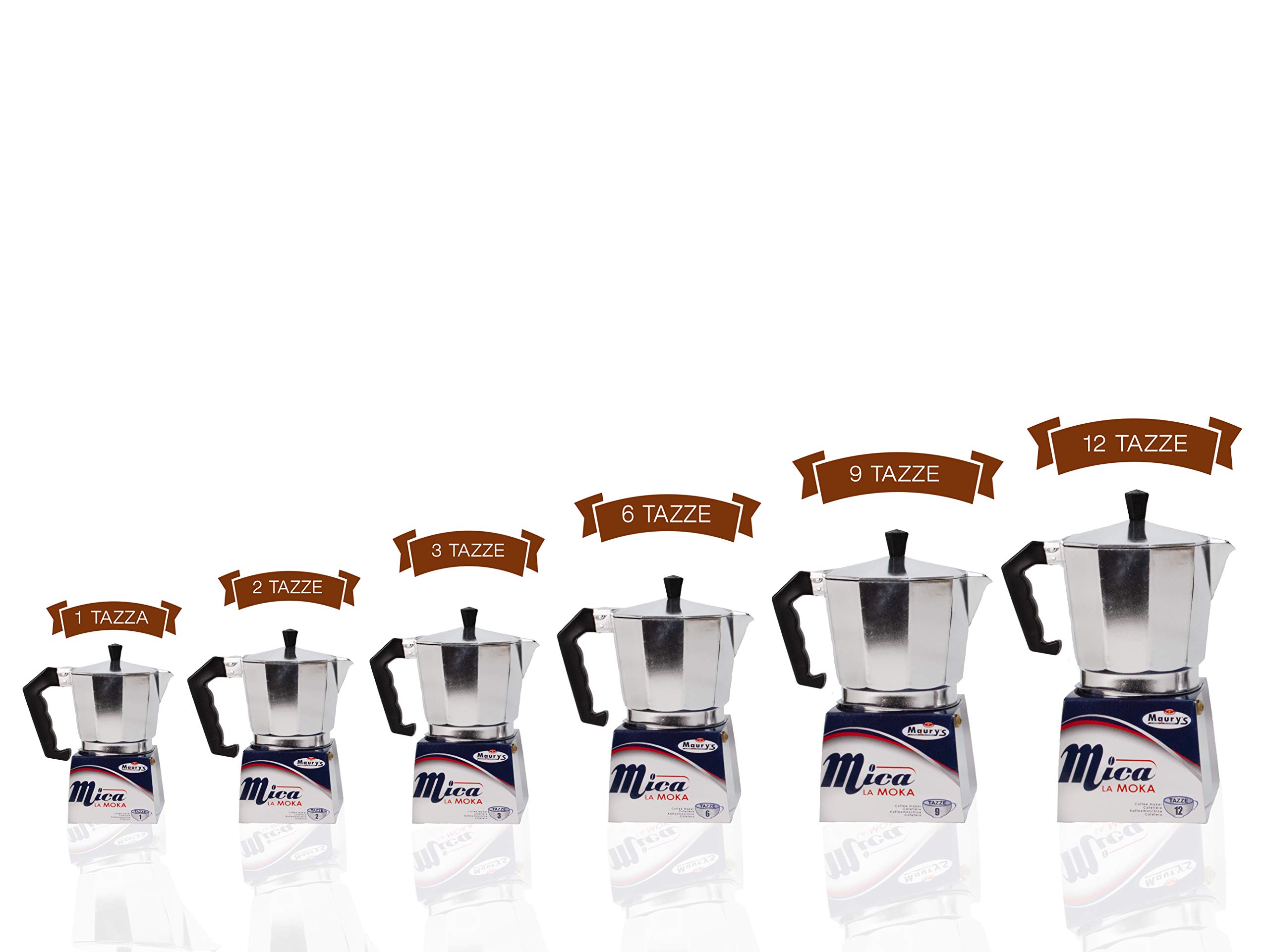 Caffettiera Maury's Mica – Moka Classica, Manico Antiscottatura, Finitura Metallizzata, Adatta A Gas, Elettrico E Vetroceramica (2 Tazze)
